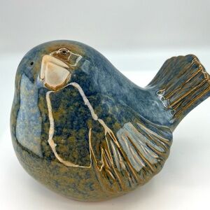 Pottery Sitting Bird Figure Garden Decoration Pudgy Puffy Ceramic 5x6” Whimsical